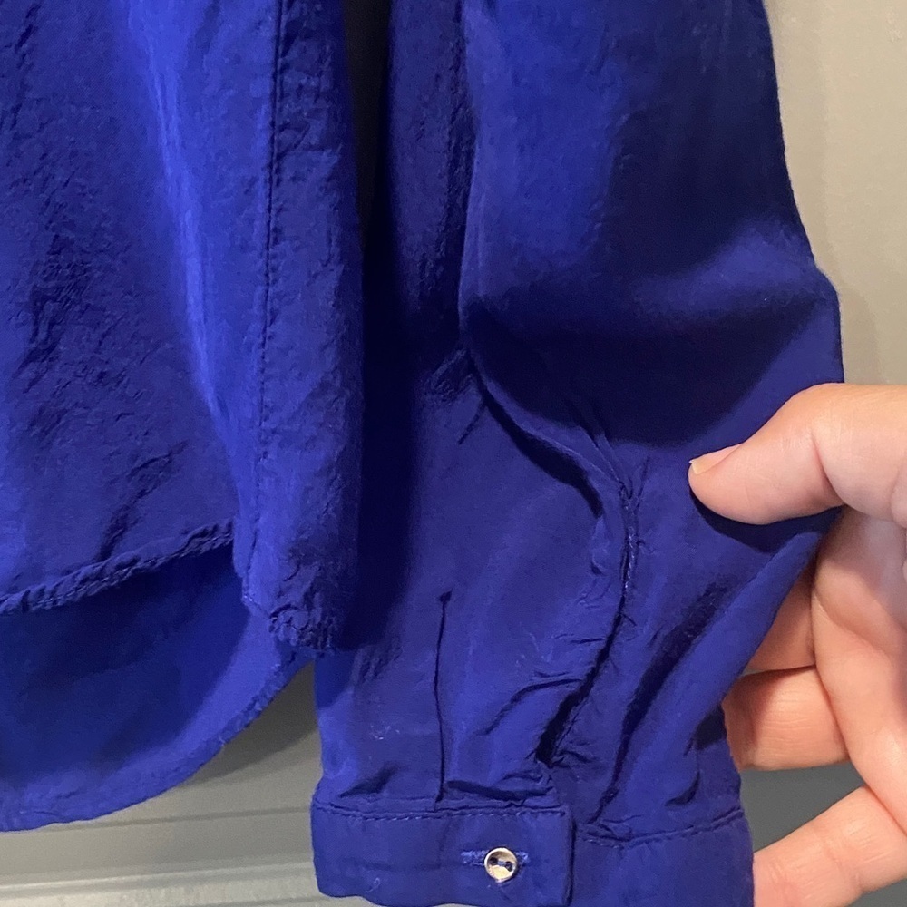 Zara Blue V Neck Blouse Long Sleeve Lightweight Work Office Top Size S - Picture 4 of 5